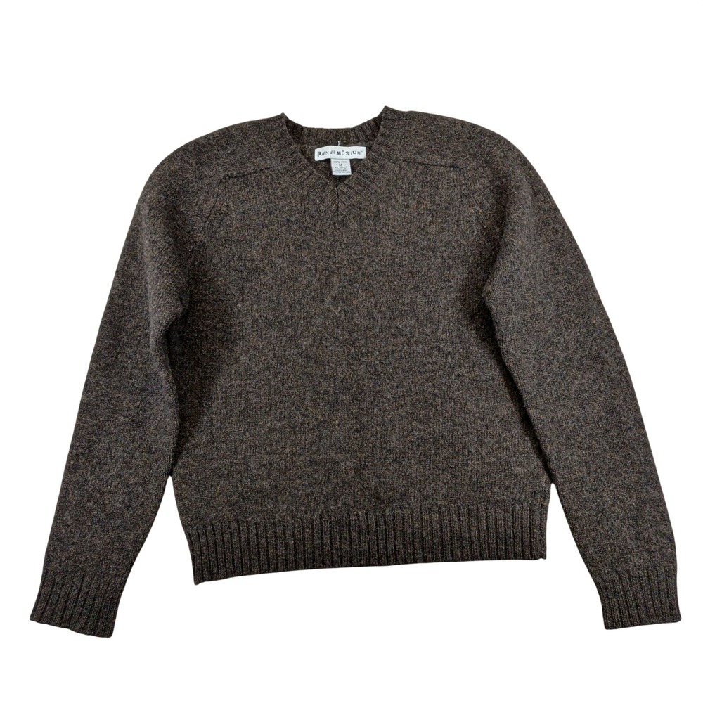 Vtg Pandemonium Womens Brown 100% Wool V-Neck Long Sleeve Sweater Medium